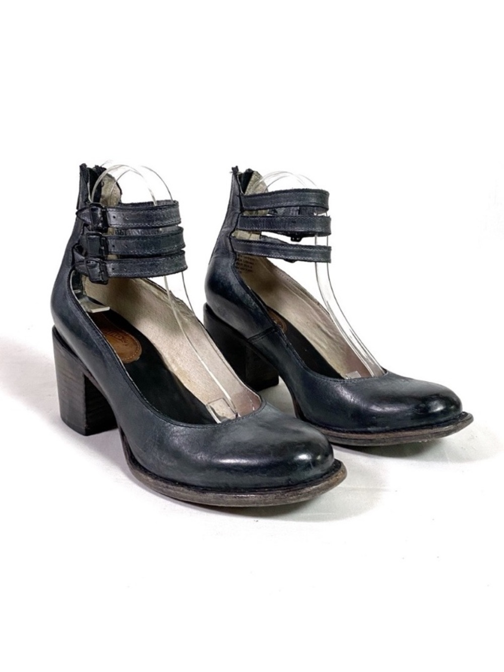 Freebird by Steven Black Triple-Strap Round-Toe Block Heel Pumps